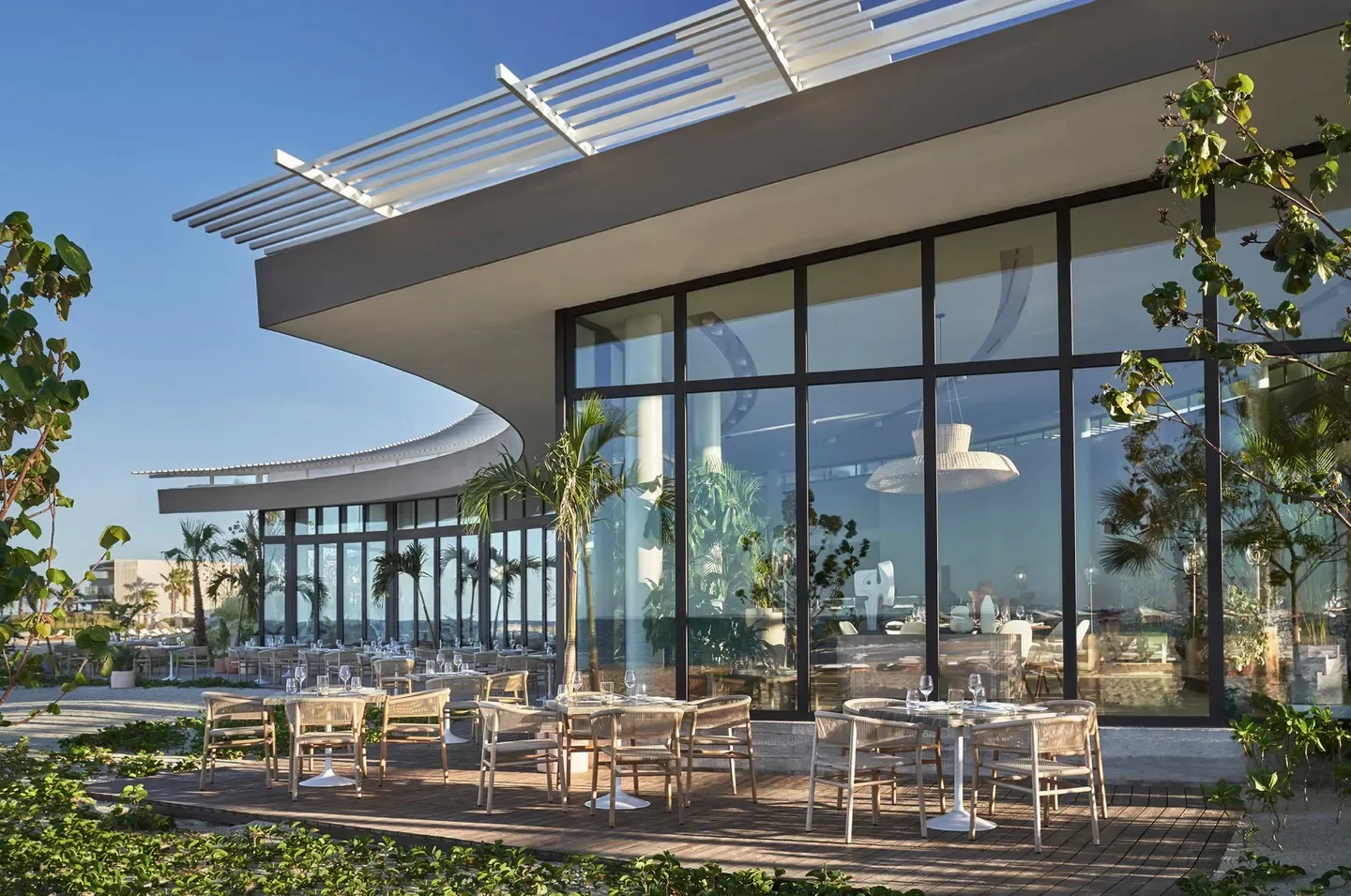 Outdoor dining at Estiatorio Milos by Costas Spiliadis in Miami, Florida.
