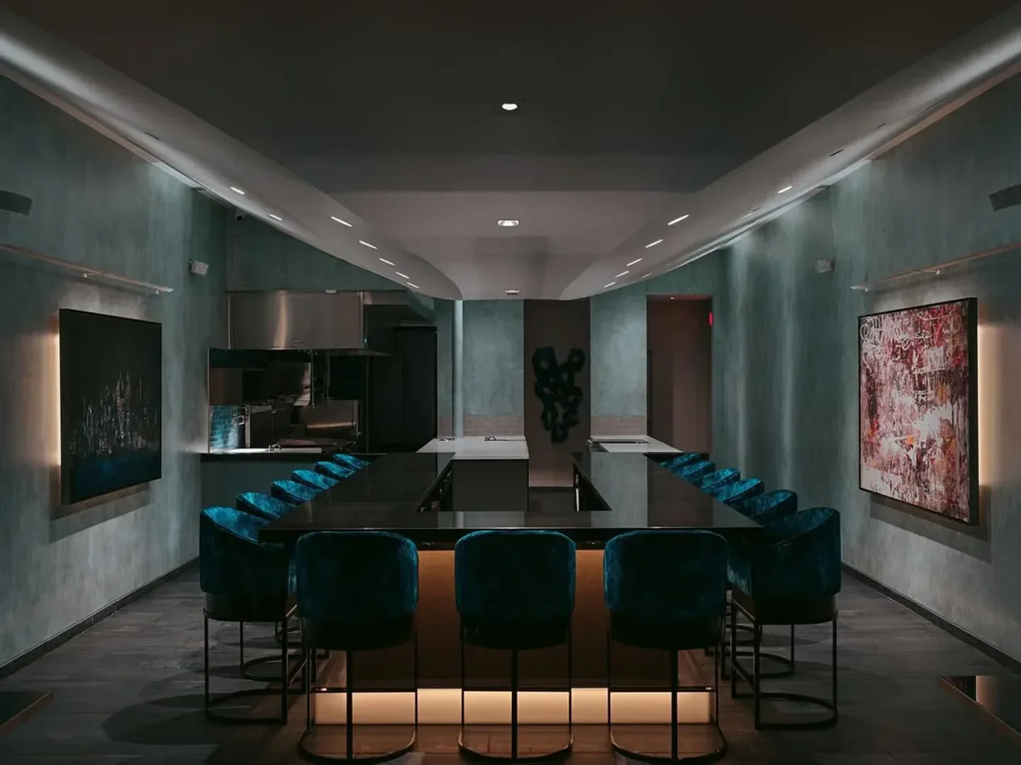 Interior of Haiku Wynwood restaurant in Miami, showcasing a stylish dining area with art.