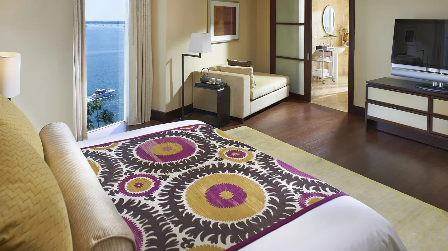 Mandarin Oriental, Miami bedroom with water view, luxurious design in Miami hotel.