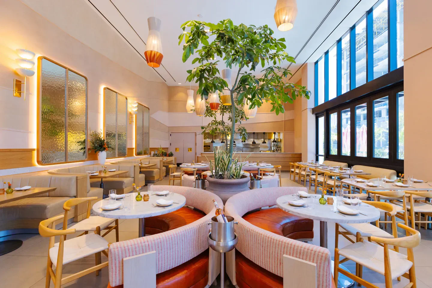 Interior of MaryGold’s Florida Brasserie in Miami, featuring stylish seating and elegant decor.