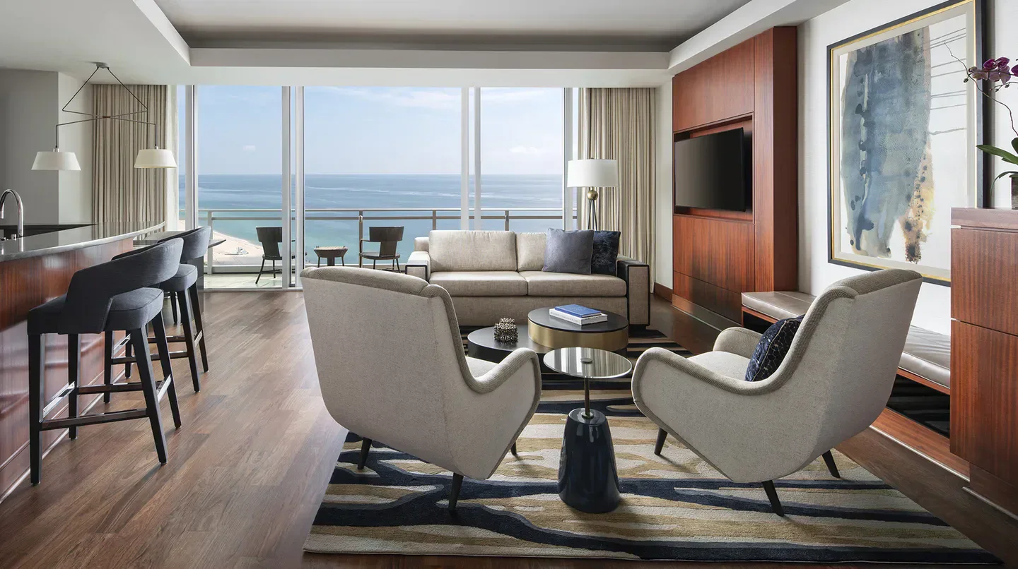 Luxury suite at The Ritz-Carlton Bal Harbour, Miami, overlooking the ocean views in Miami.