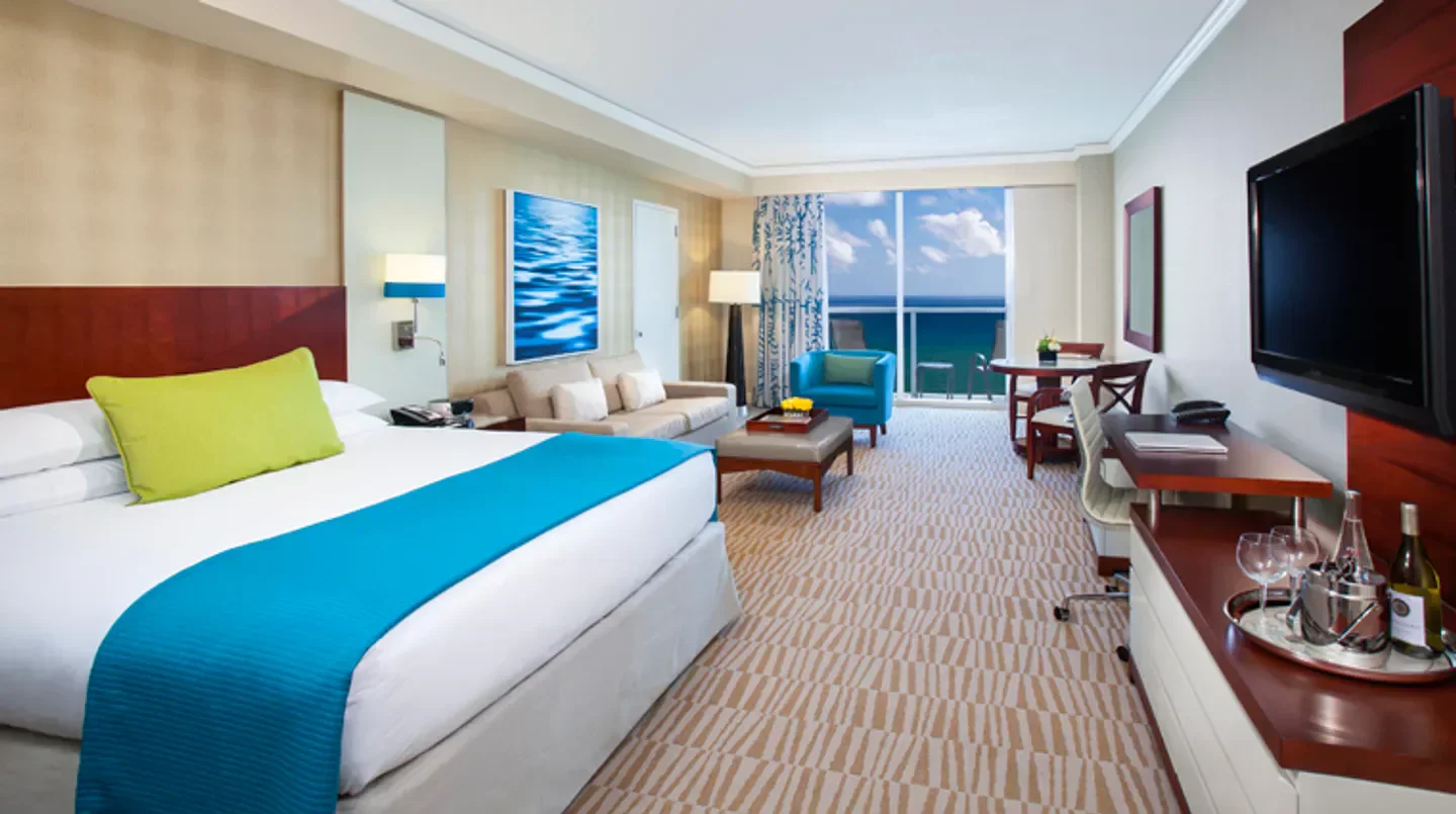 Spacious hotel room at Trump International Beach Resort Miami with ocean view in Miami.
